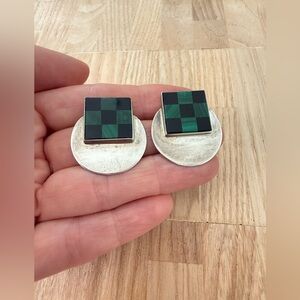 GFMW great falls metal
Works 925 Sterling silver check inlay stone post earrings